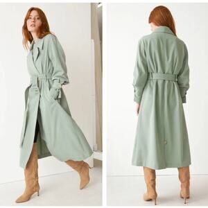 & OTHER STORIES Wool Relaxed Trench Belted Coat Double Breasted Sage Green